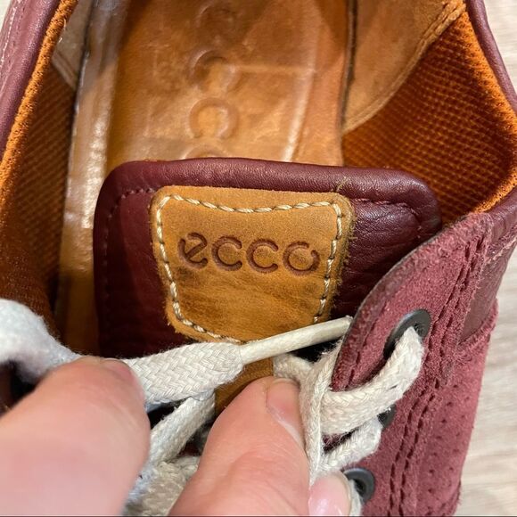 Ecco Men's Burgundy Retro Sneakers Collins Leather Suede Sneakers US 8 EU 40 - Picture 5 of 6